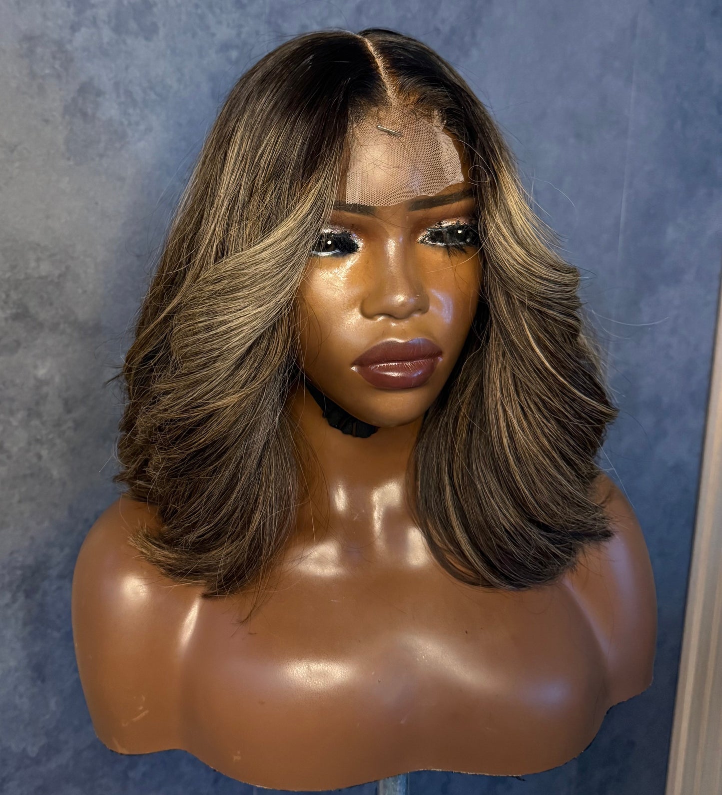 Indian virgin hair with highlights right side view.