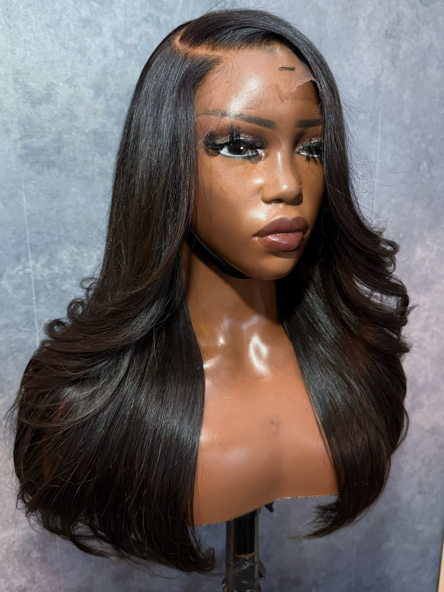 Raw hair jet black color made with 3 bundles.