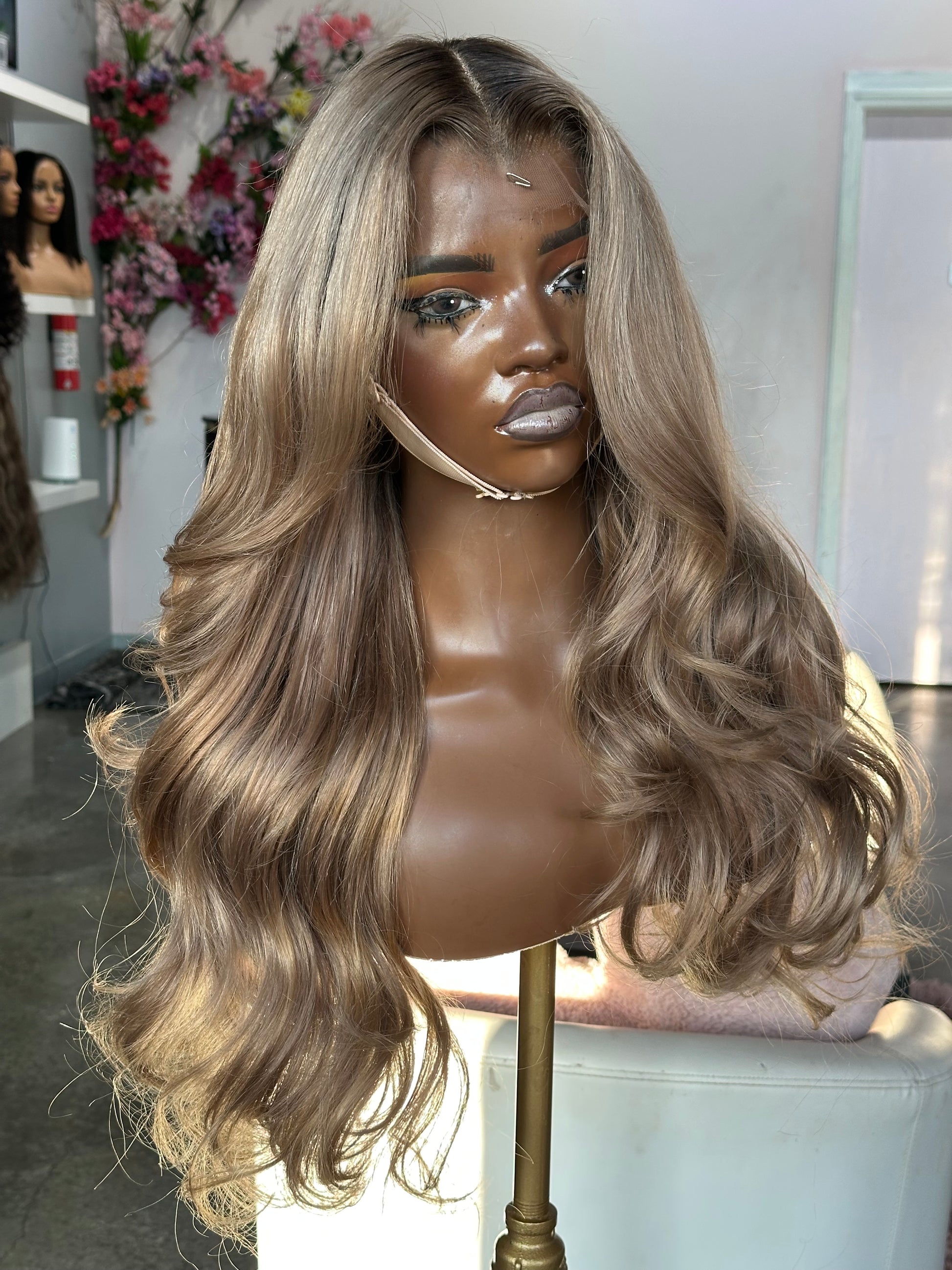 Front right view of ultra virgin hair with 613 color. 