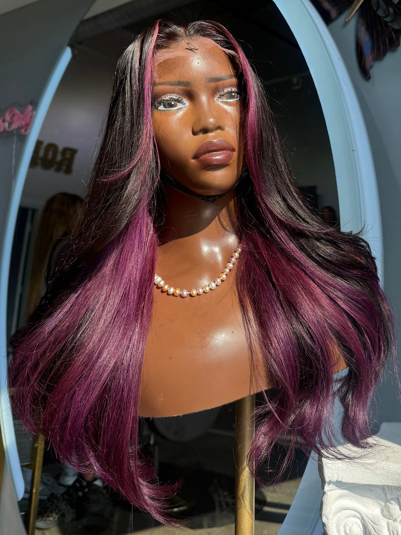 Virgin hair with purple highlights,