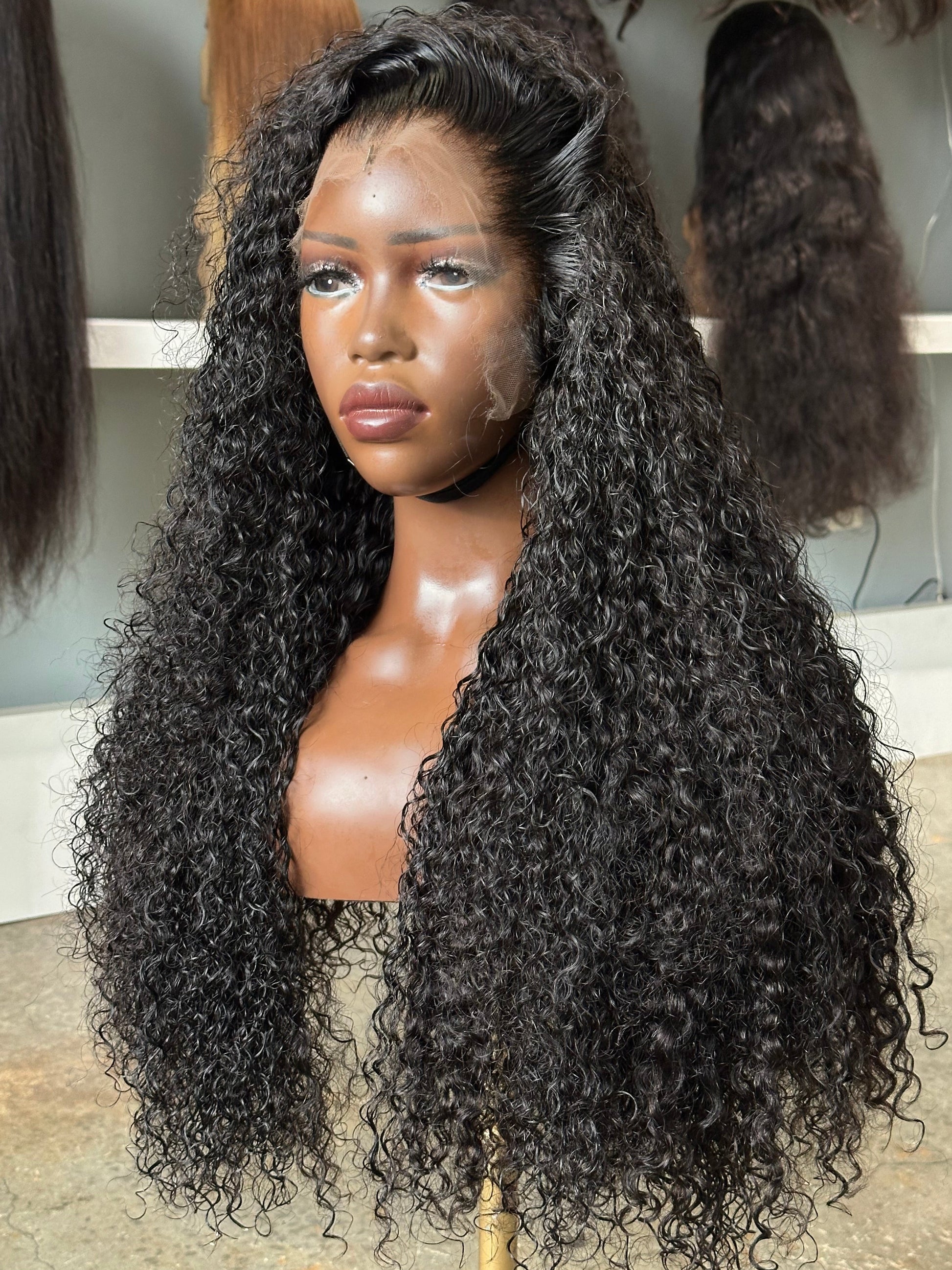 Right side view of human hair wig made with  bundles.