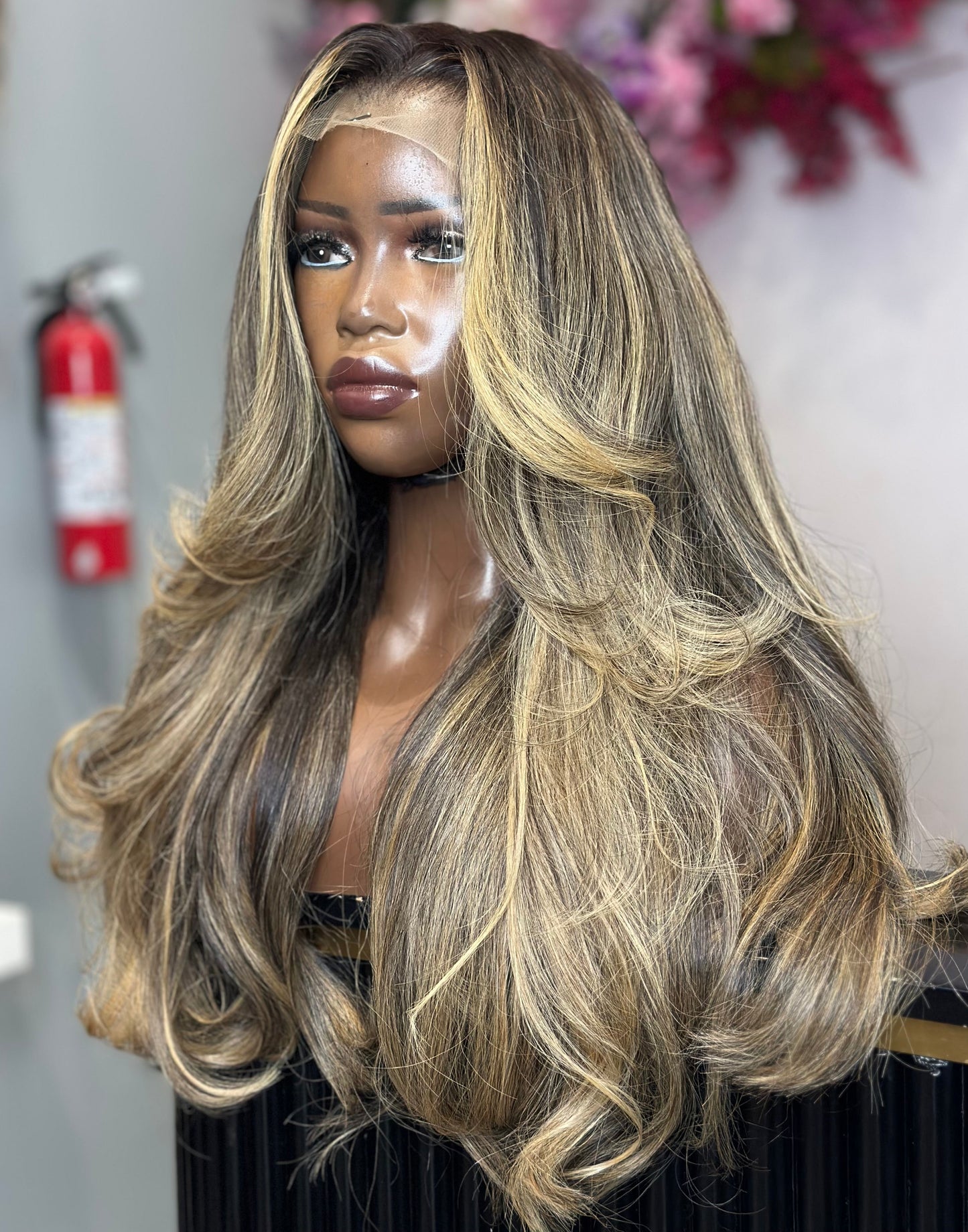 Left-side view of raw hair wig made with 3 bundles.