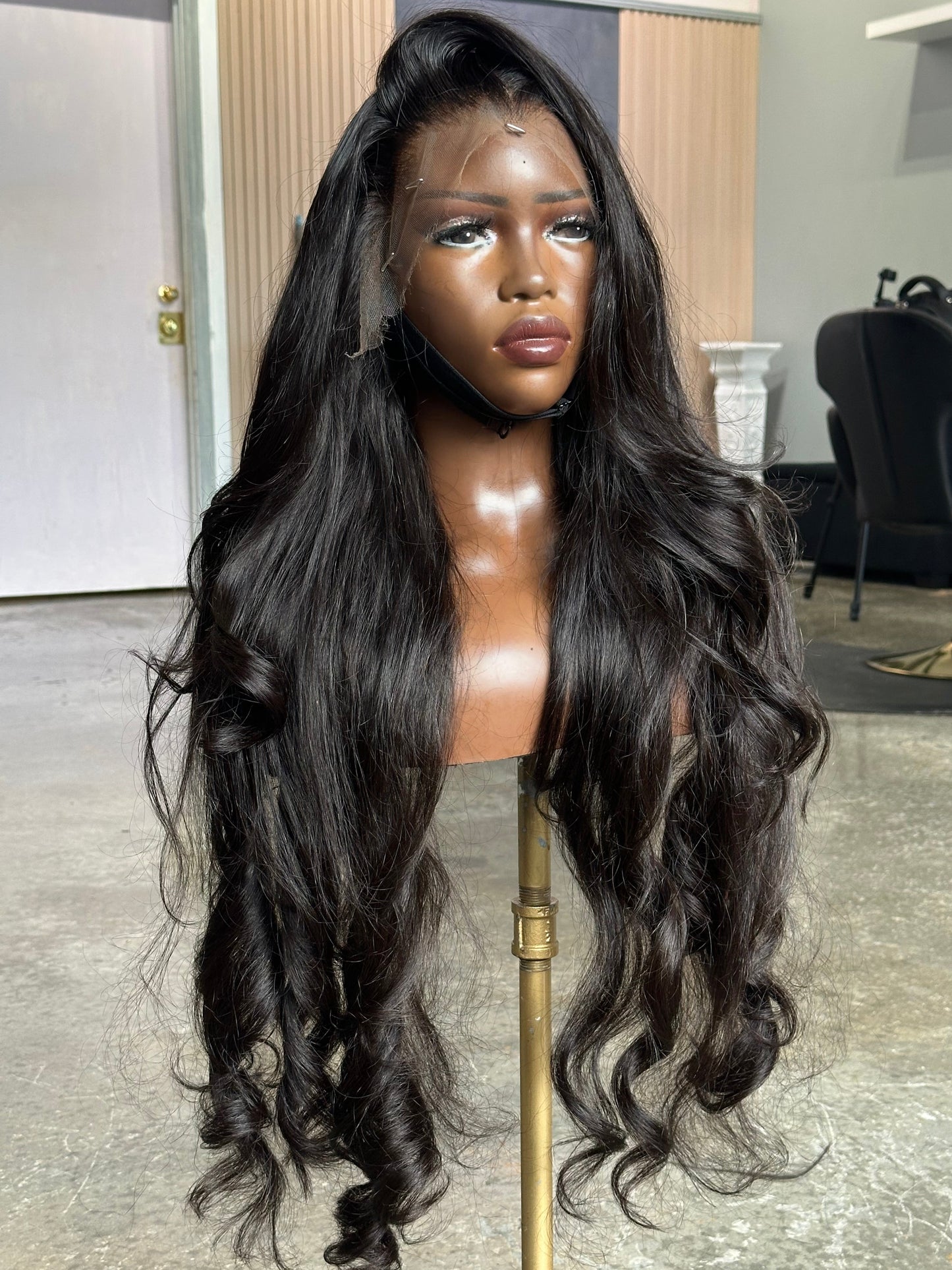 32” long wig made with 3 bundles of human hair.